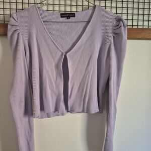 Lavender Ribbed V-Neck Cardigan